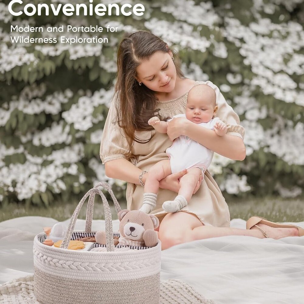 Diaper Caddy Organizer for Baby, Cotton Rope Baby Gift Basket, Portable Diaper O - Picture 8 of 9